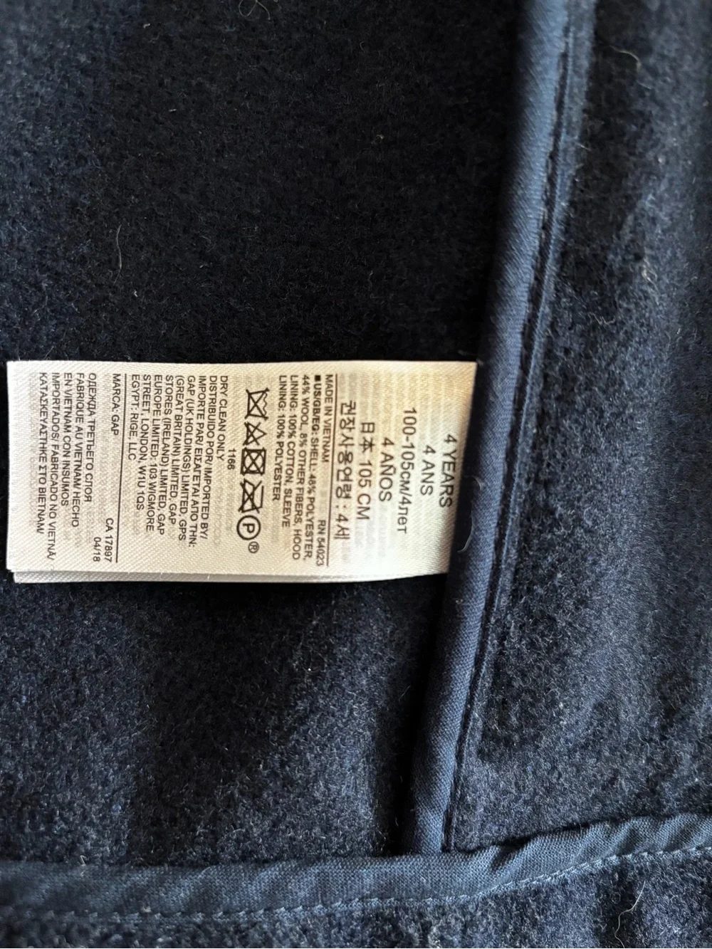 Baby GAP - Navy wool blend Pea Coat with Toggles and Red Plaid hood Lining